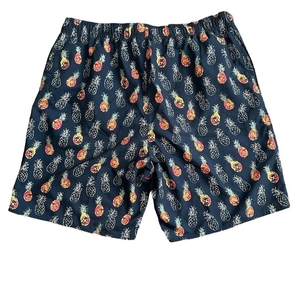 Mens 1x swim shorts navy blue w pineapple print Island Passport 9” inseam - Picture 2 of 12